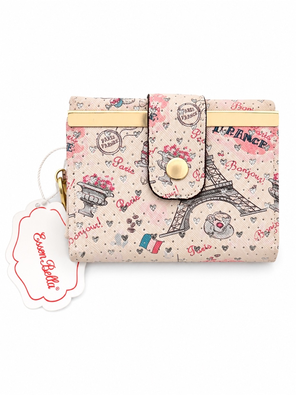 Pink Paris Eiffel Tower Print Trifold/Zip Wallet